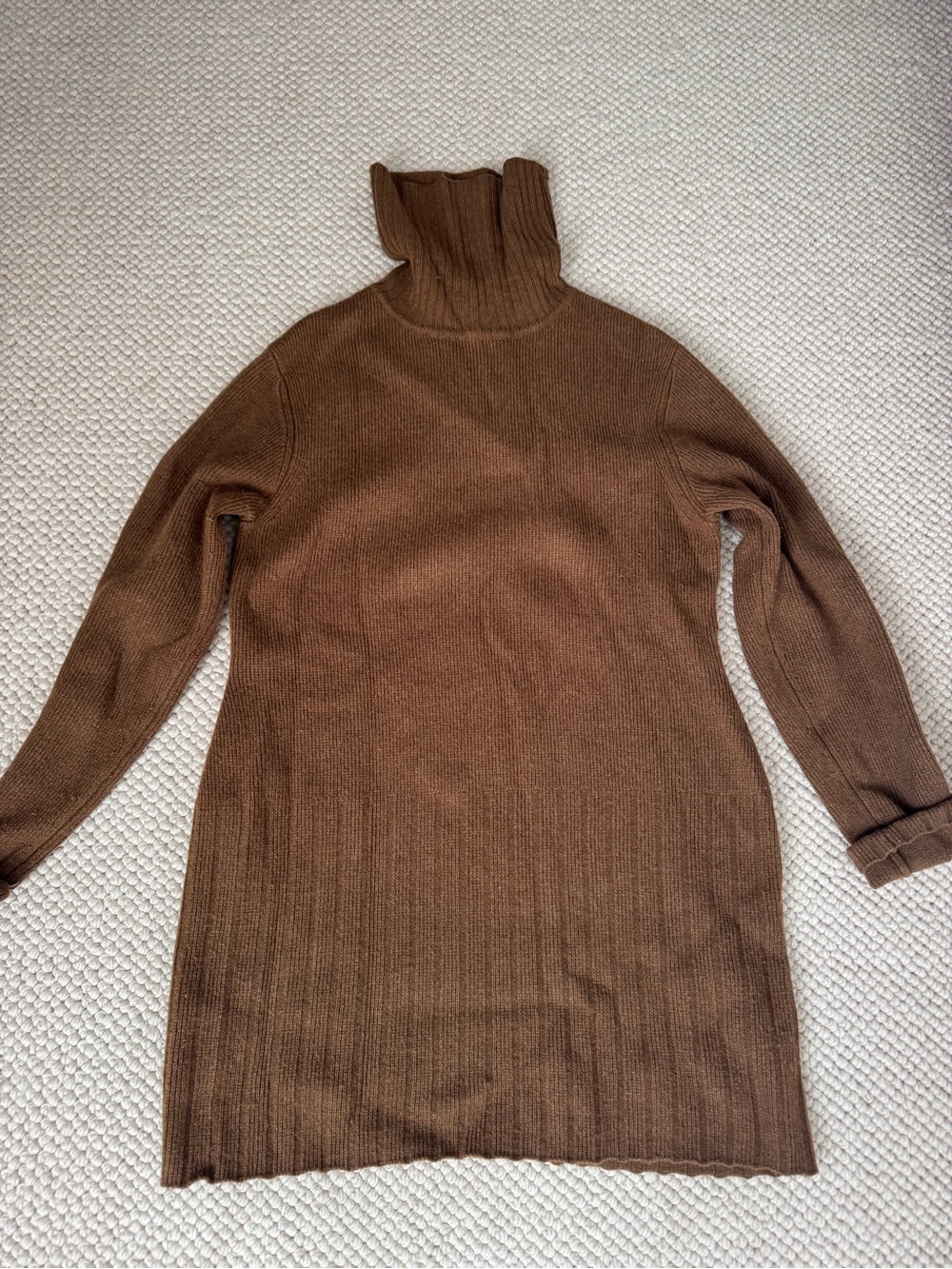 Nili Lotan Brown Ribbed Turtleneck Sweater Dress